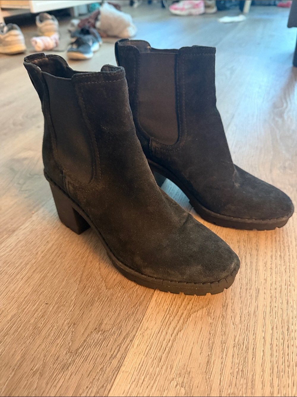 Vince Black Suede Chelsea Block Heel Ankle Boots